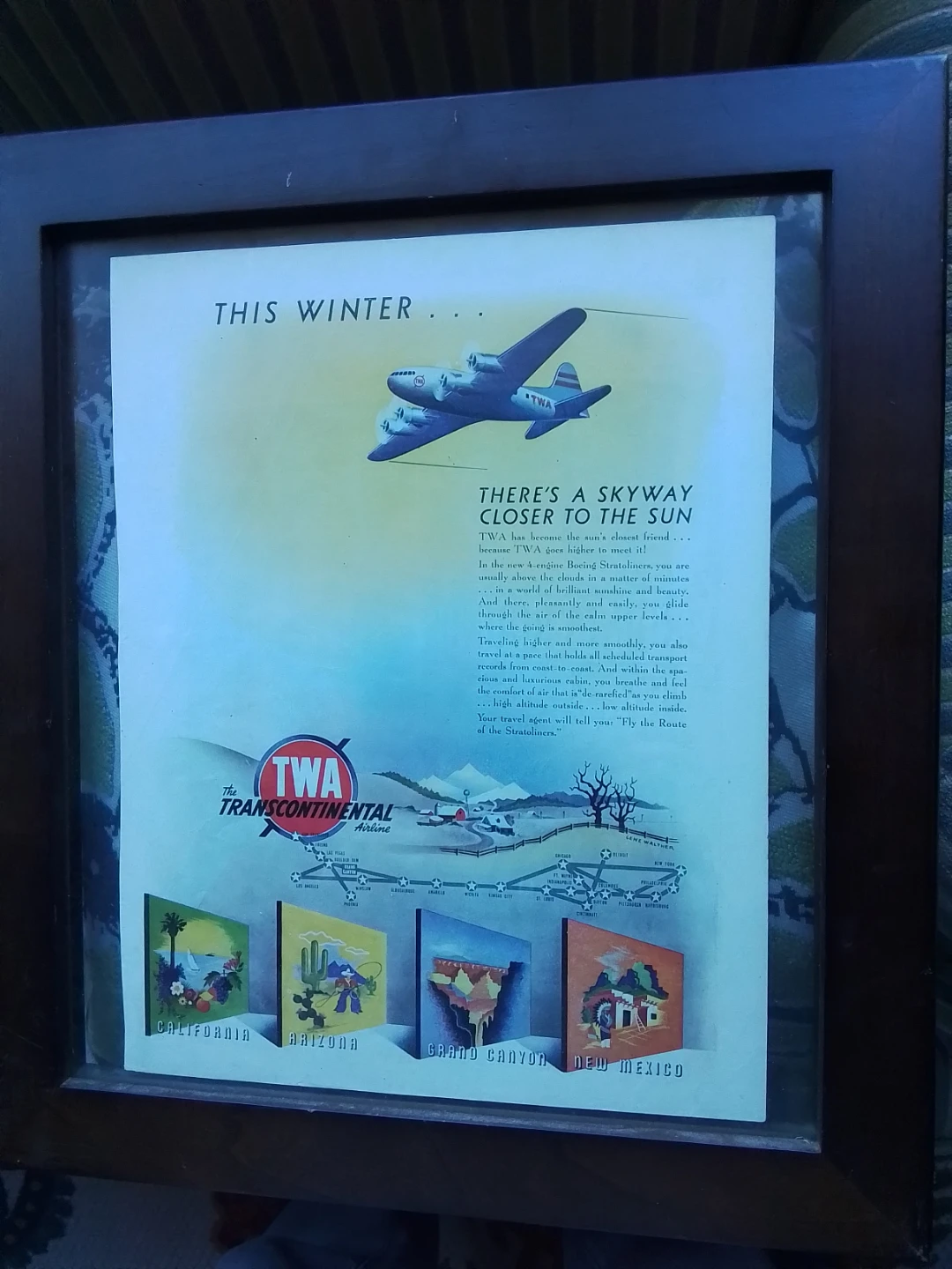Vintage TWA Airline Advertisement Framed Print