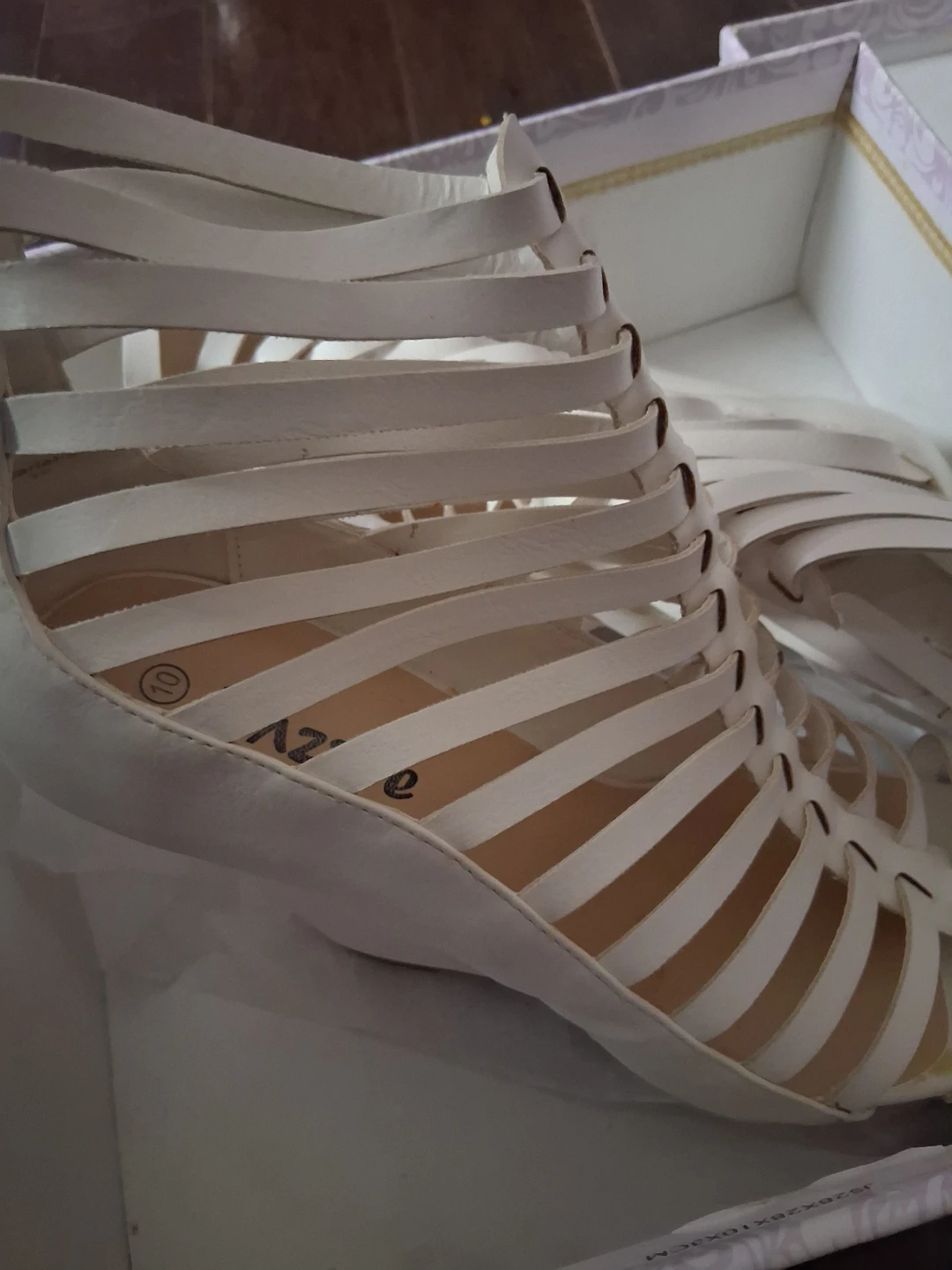 White Gladiator Wedge Sandals Size 10 - photo 2