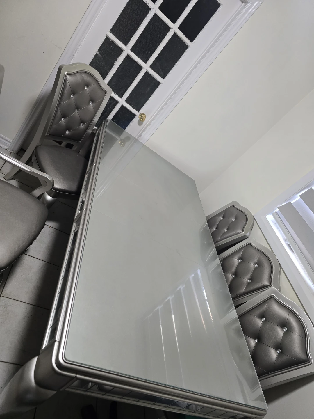 Silver Tufted Dining Set