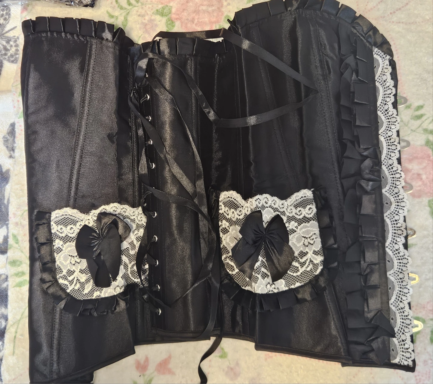 Black Floral Corset with Lace Trim