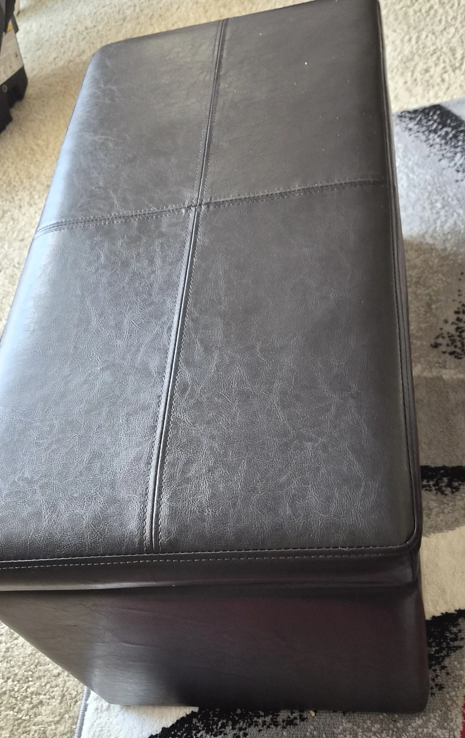 Black Faux Leather Storage Ottoman