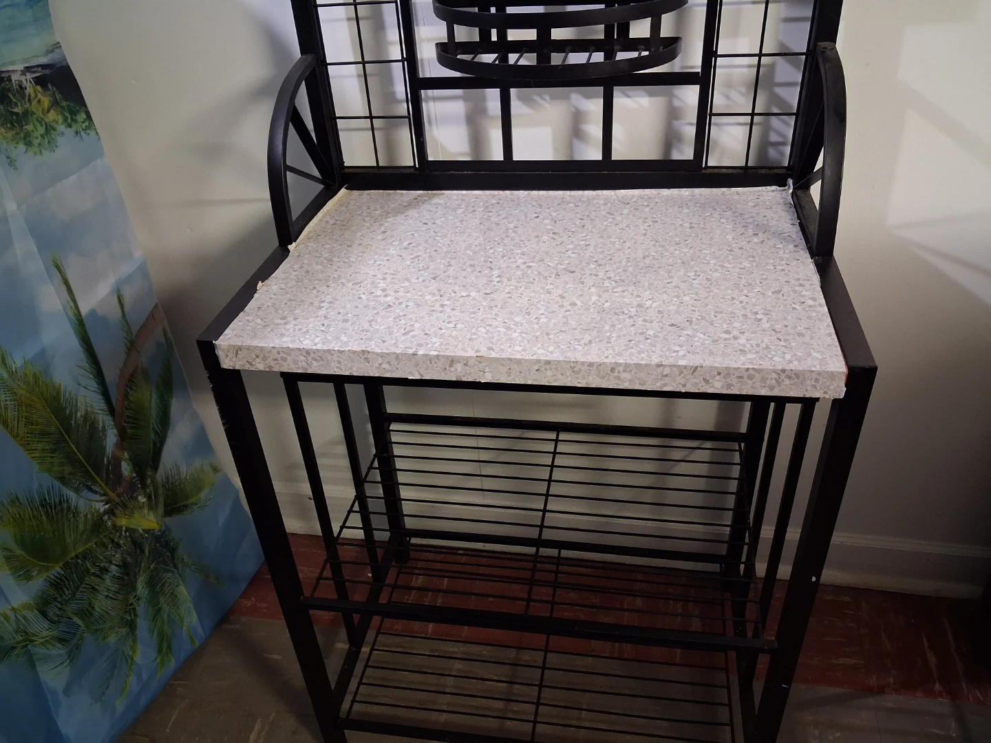 Black Metal Bakers Rack with Stone-Look Top - photo 4