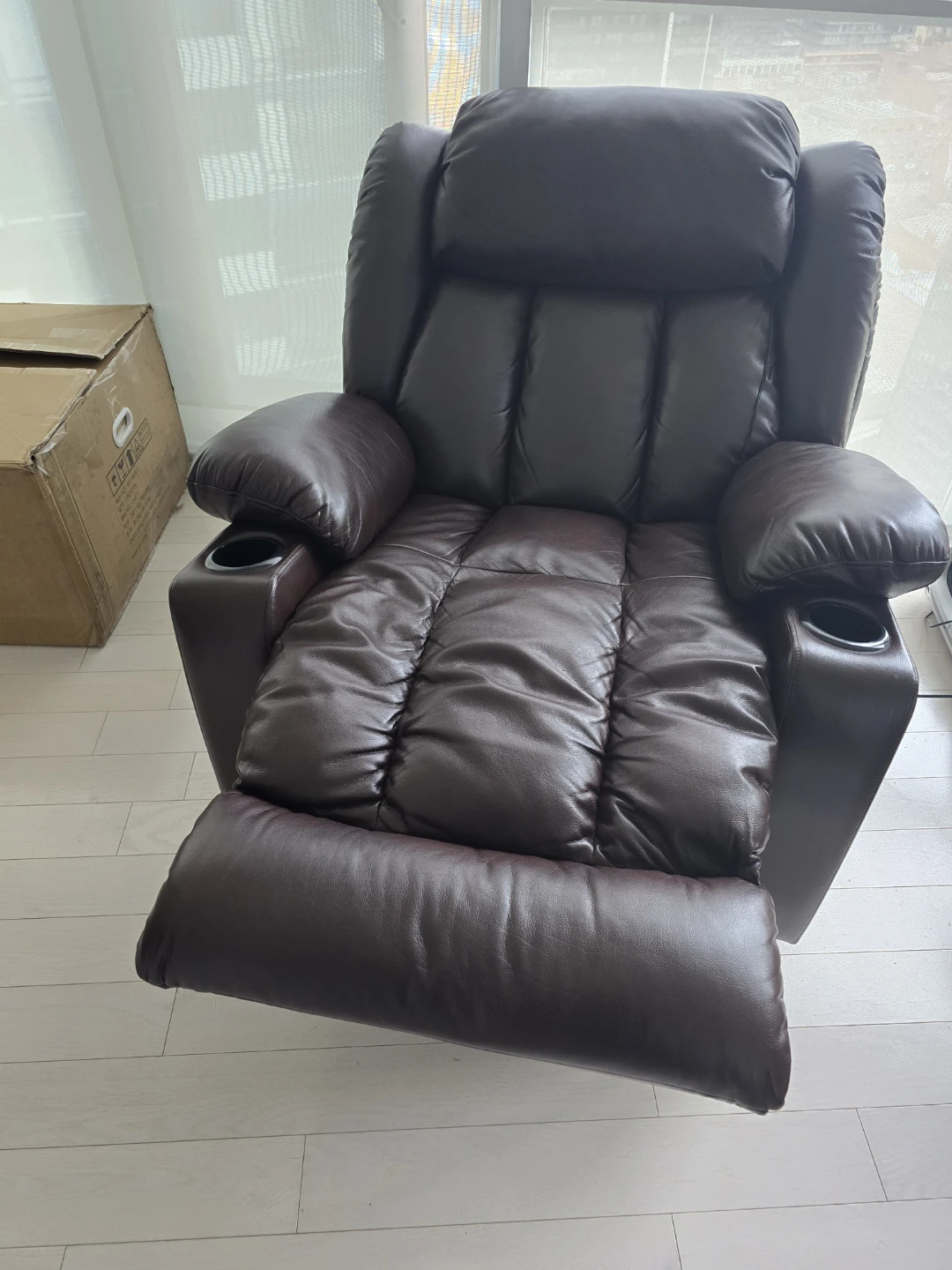 Moving Sale- Dark Brown Leather Recliner with massage - photo 2