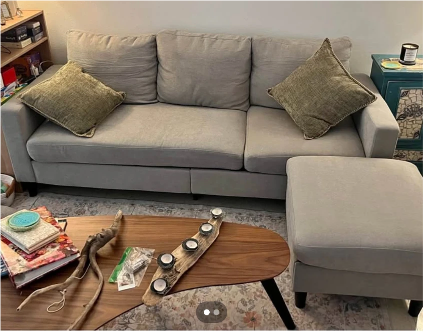 Gray Sofa with Ottoman