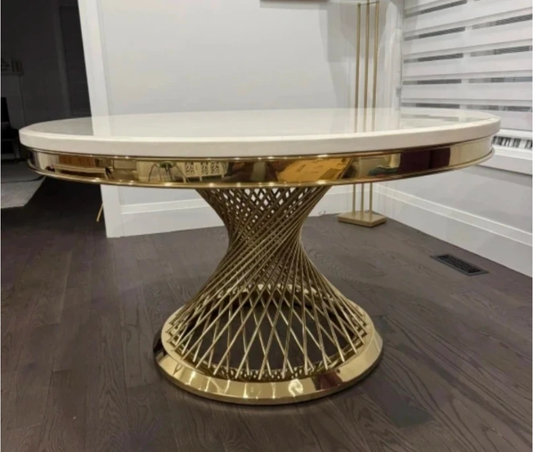 Dining Table Original Marble with Gold Metal Base - photo 2