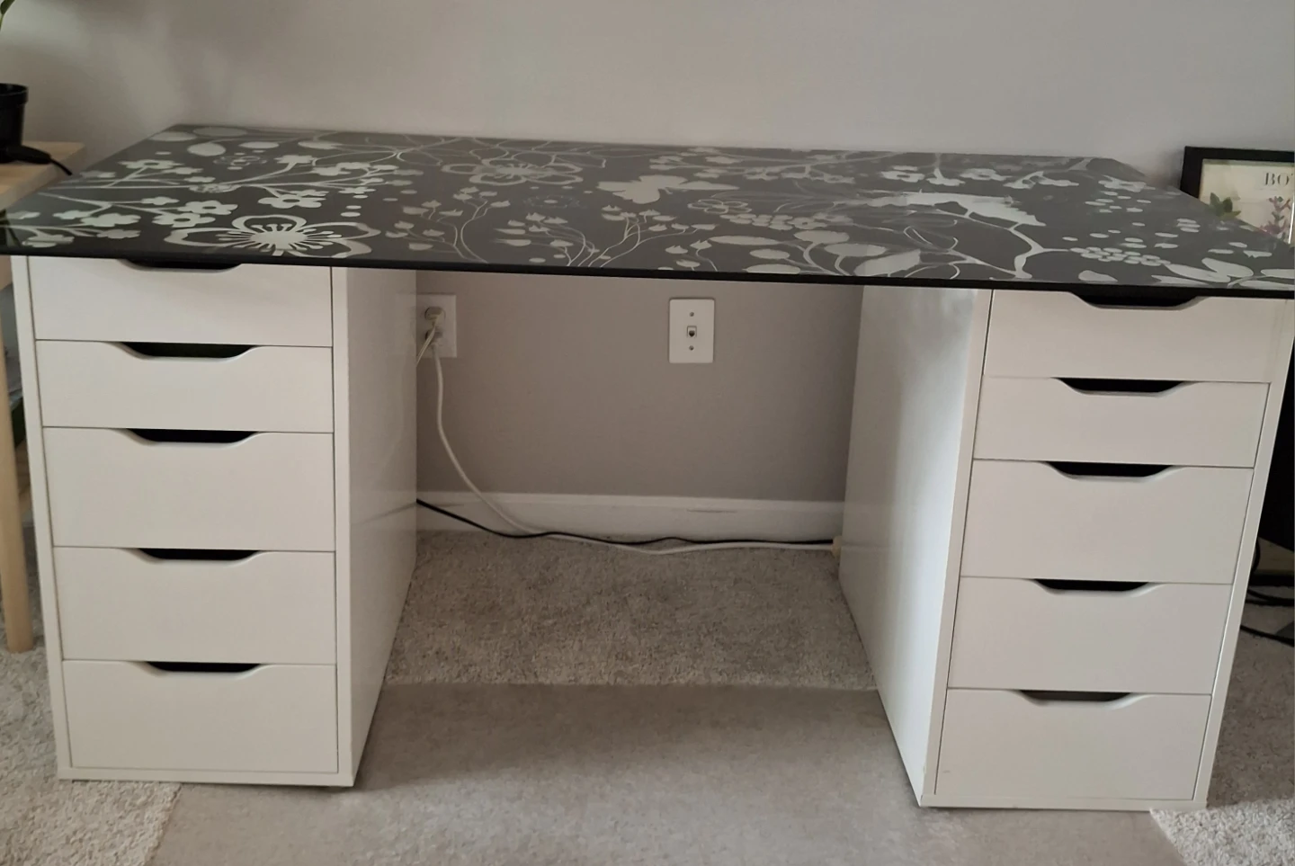IKEA Alex Desk with Glass Decorative Top