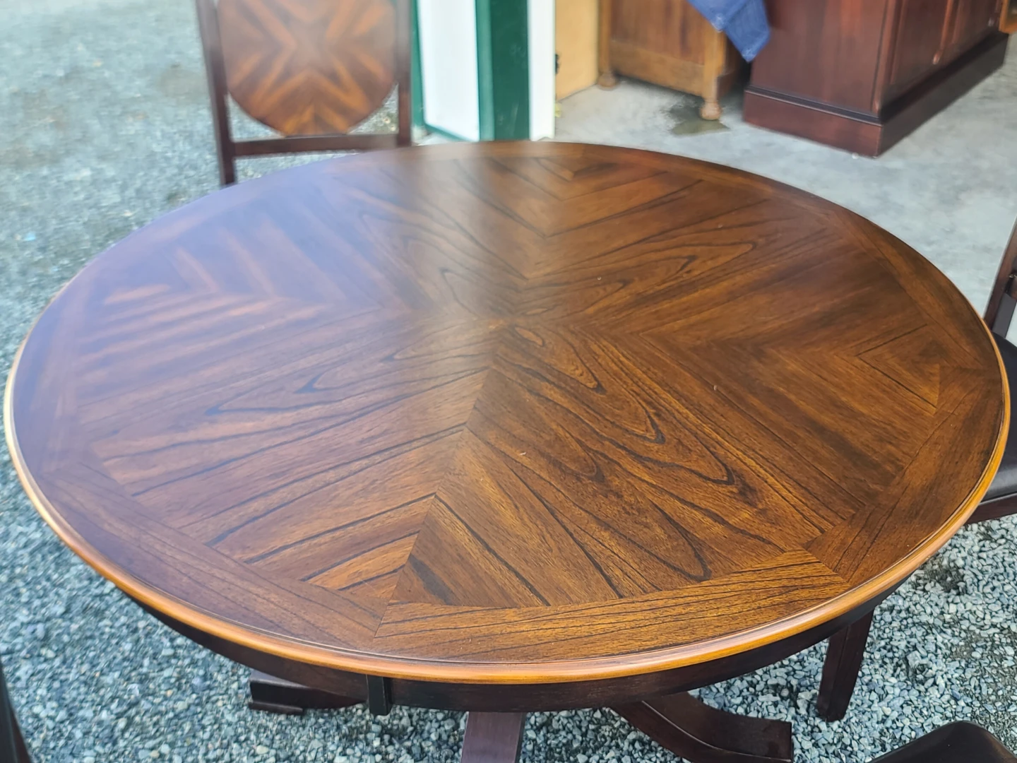 Round Wood Dining Table with 4 Upholstered Chairs – 5-Piece Set - photo 4