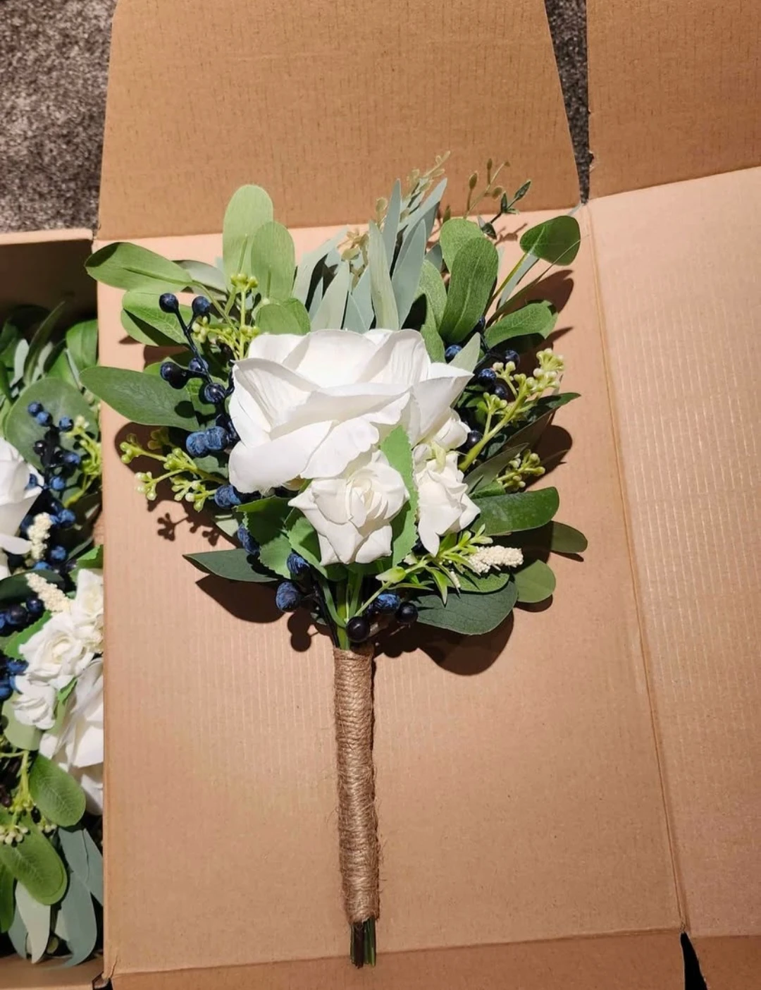 Artificial Floral Bouquets with White Roses and Blue Berries - photo 5
