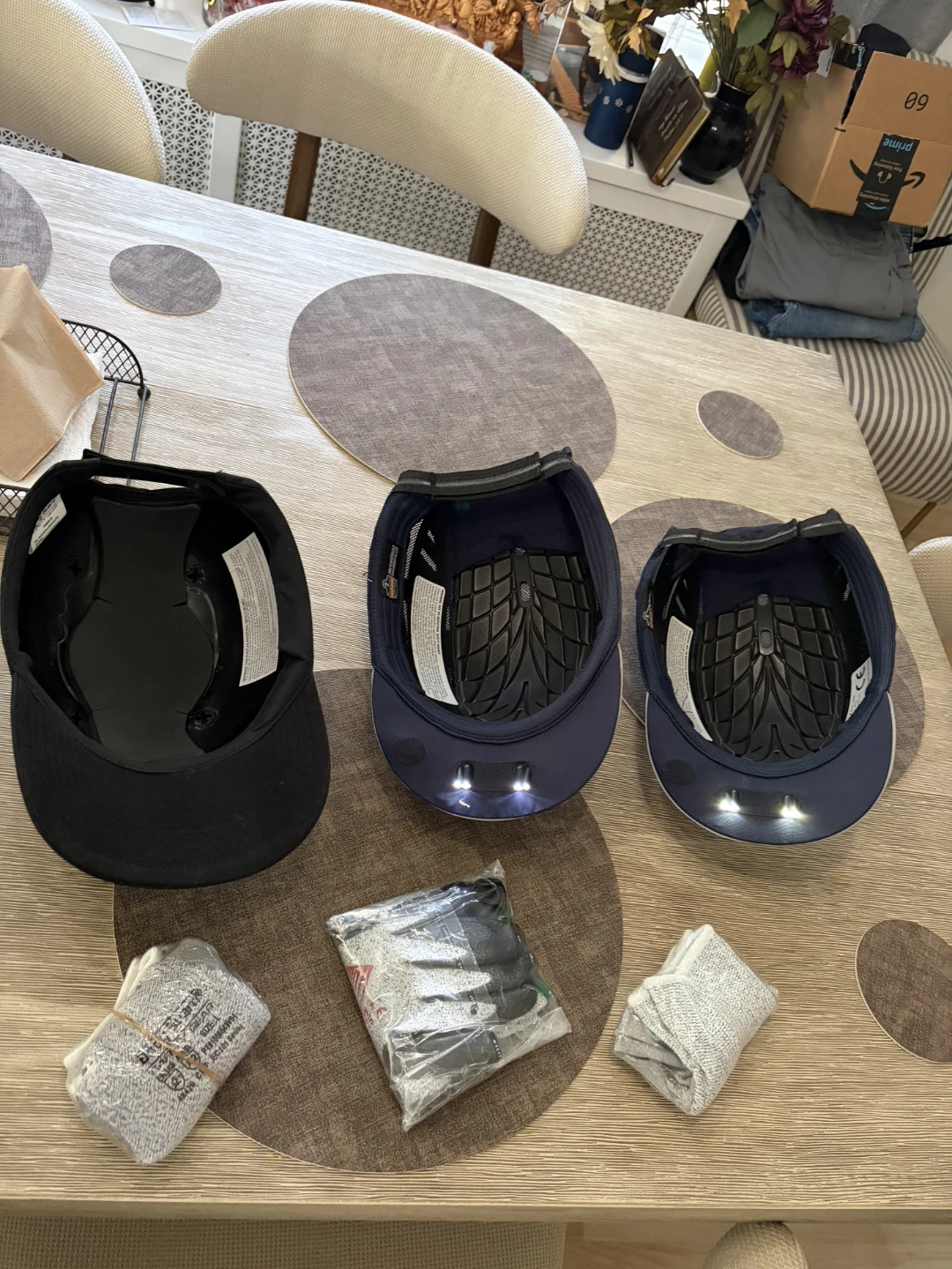 3 Hard Hats with Lights