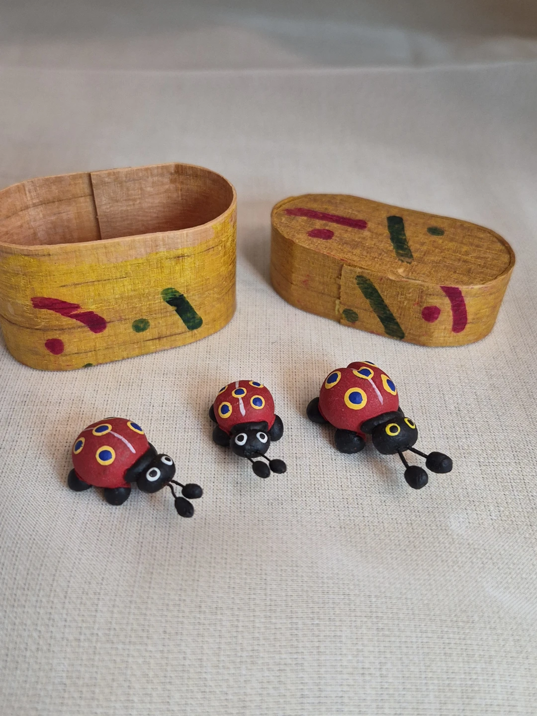 Set of 3 So Cute Vintage Little Tiny Handmade Pottery Ladybugs