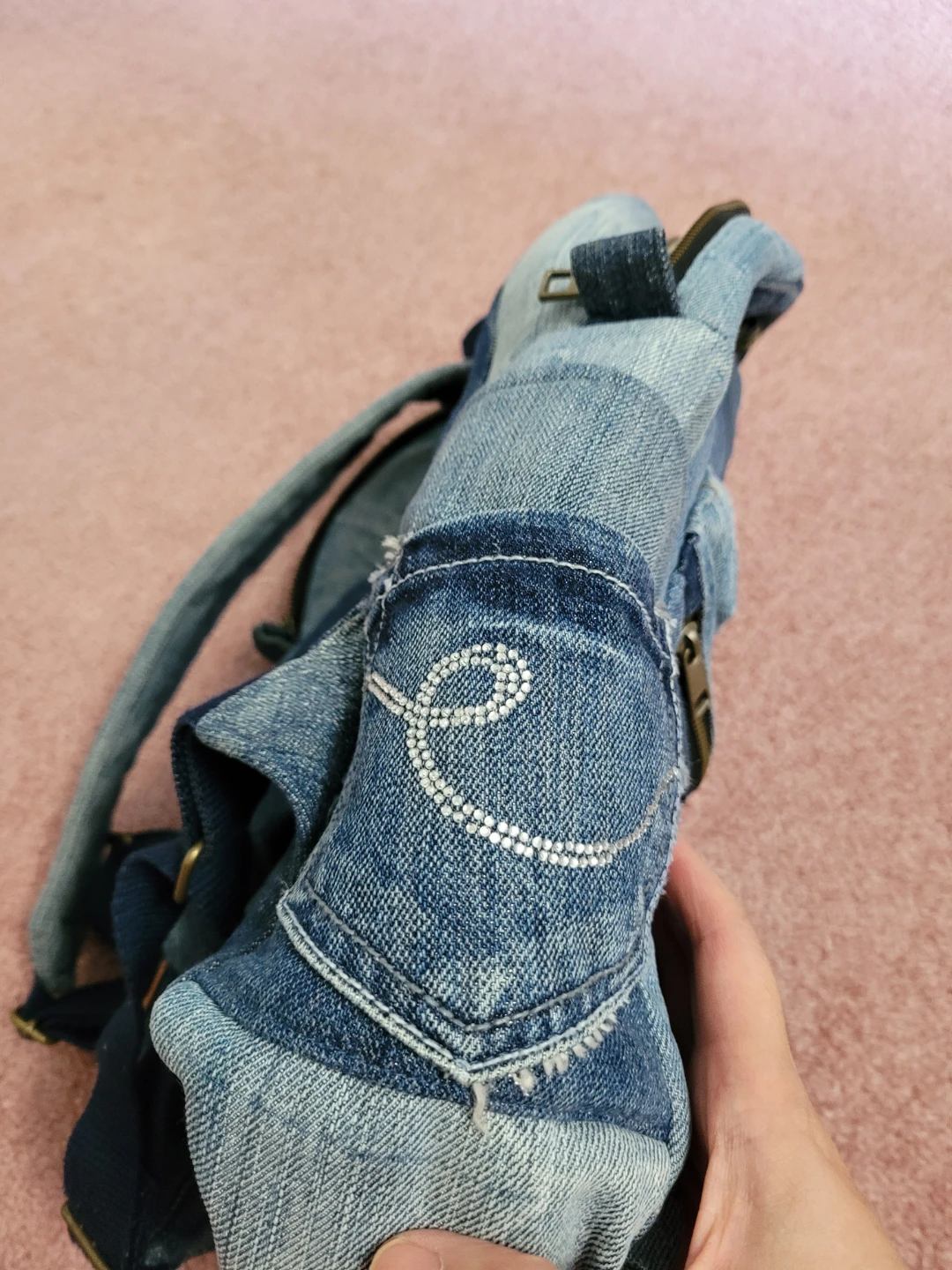 Patchwork Denim Backpack🏈 - photo 4