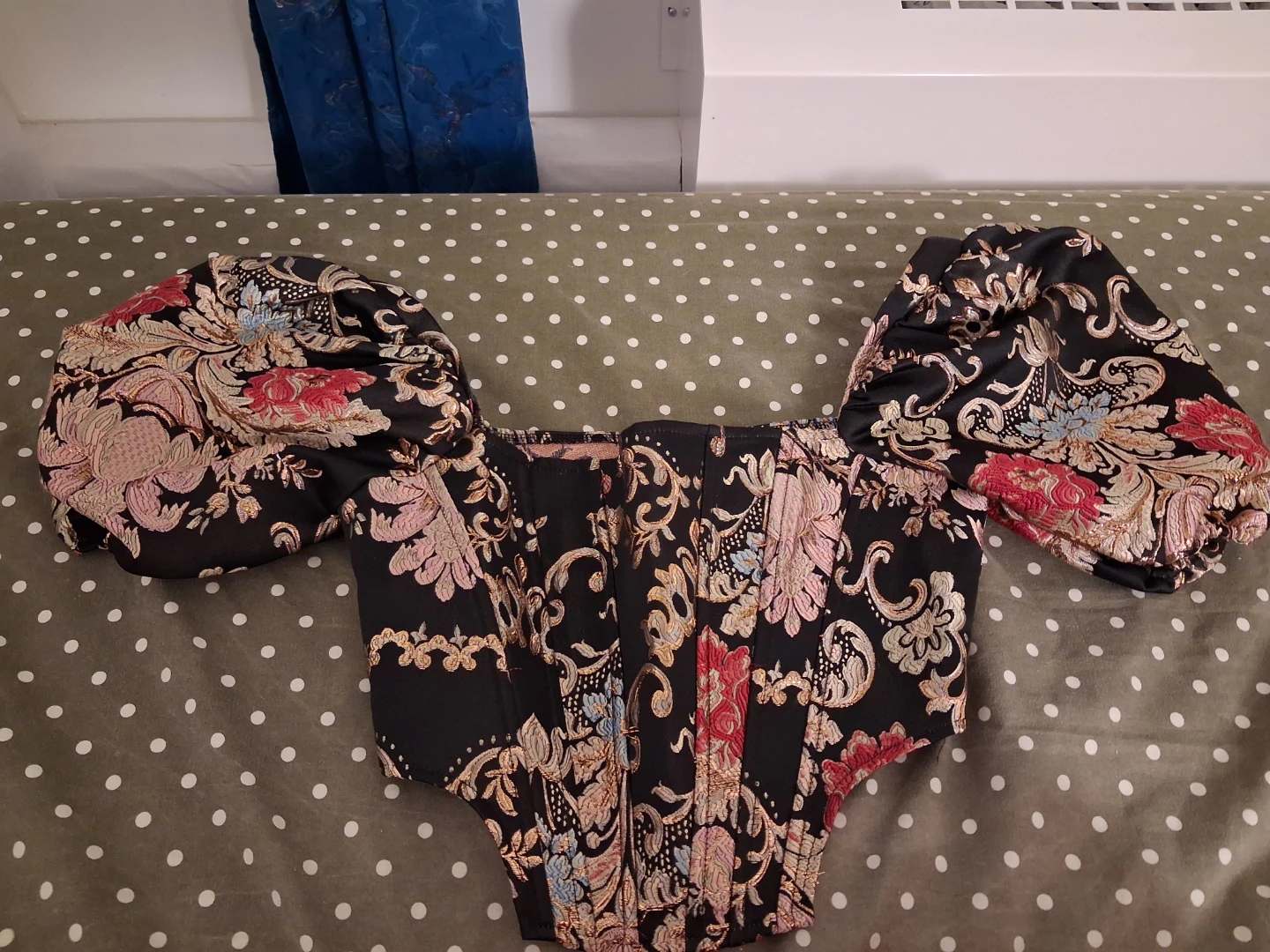 Black Floral Brocade Corset Top