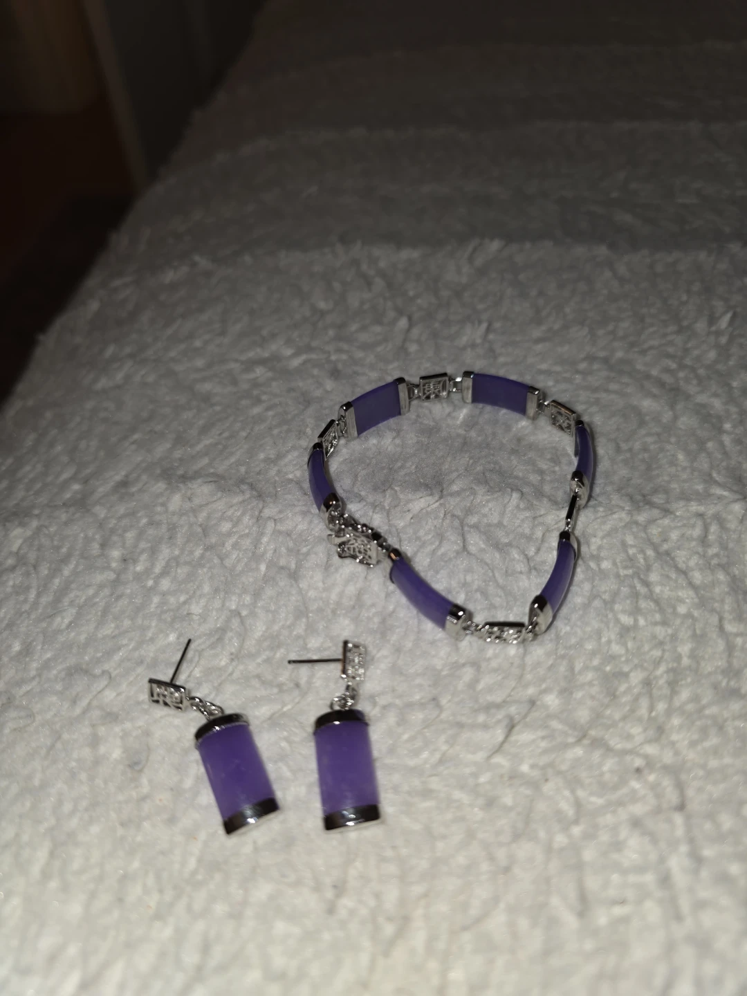 Purple Jade Bracelet and Earrings Set