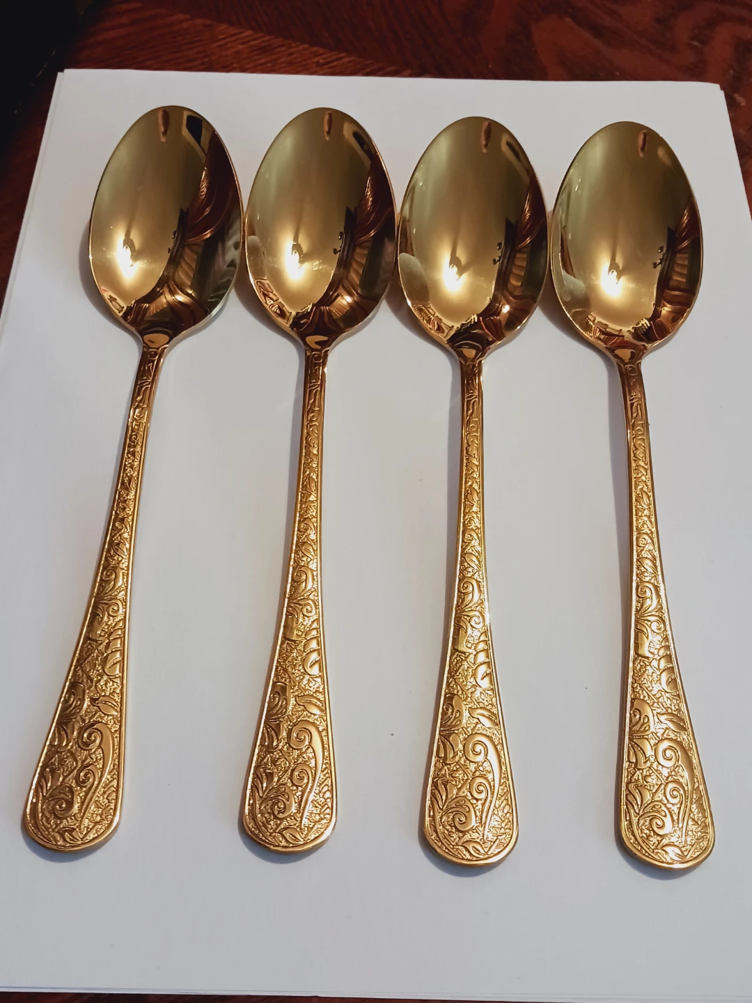 Set of 4 × Gold Plated Decorative Large Spoons