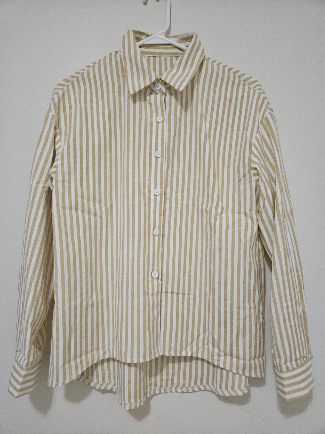 Yellow and White Striped Button-Down cotton Shirt