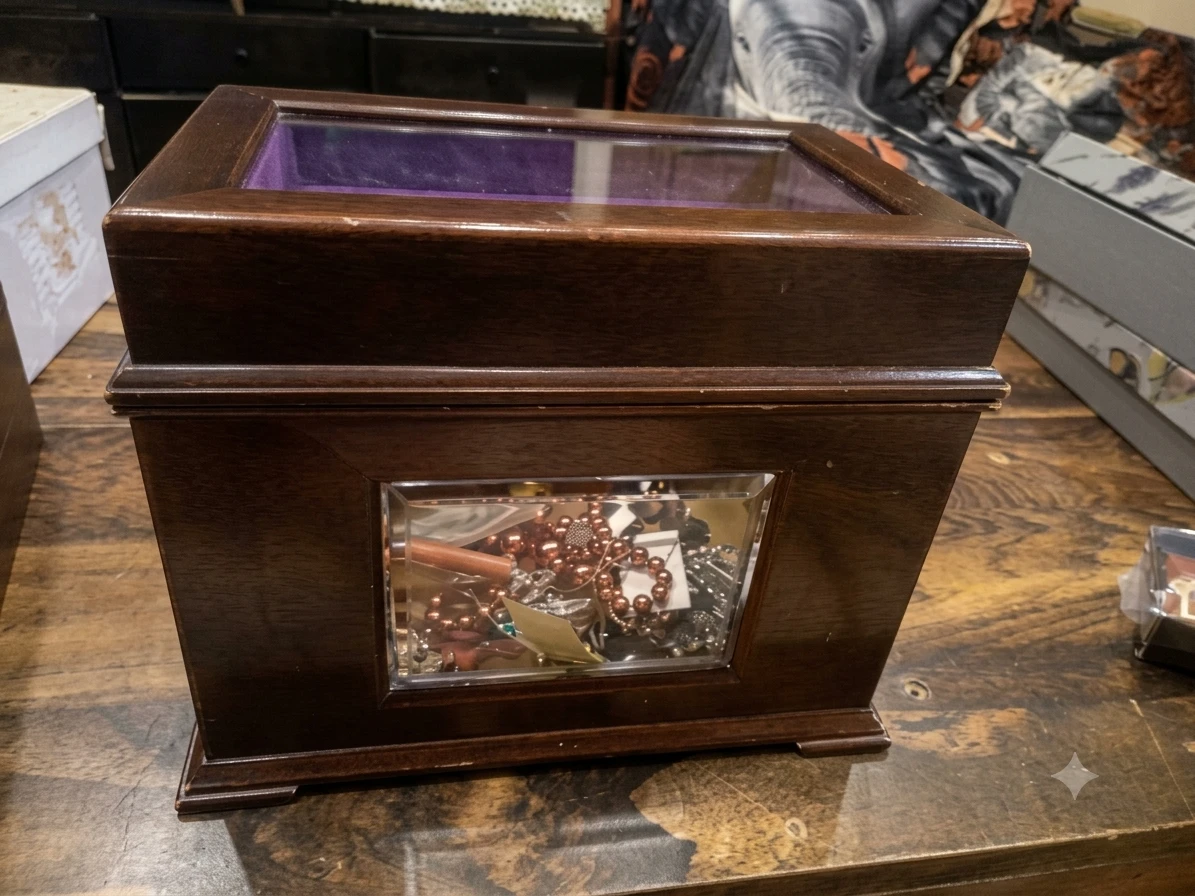 Wooden Jewellery Box with Glass Display