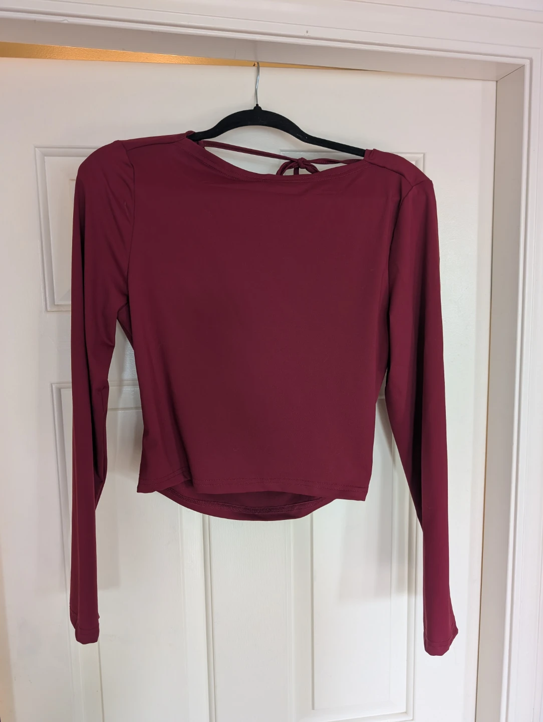 Maroon Cowl Neck Long Sleeve Crop Top - photo 2
