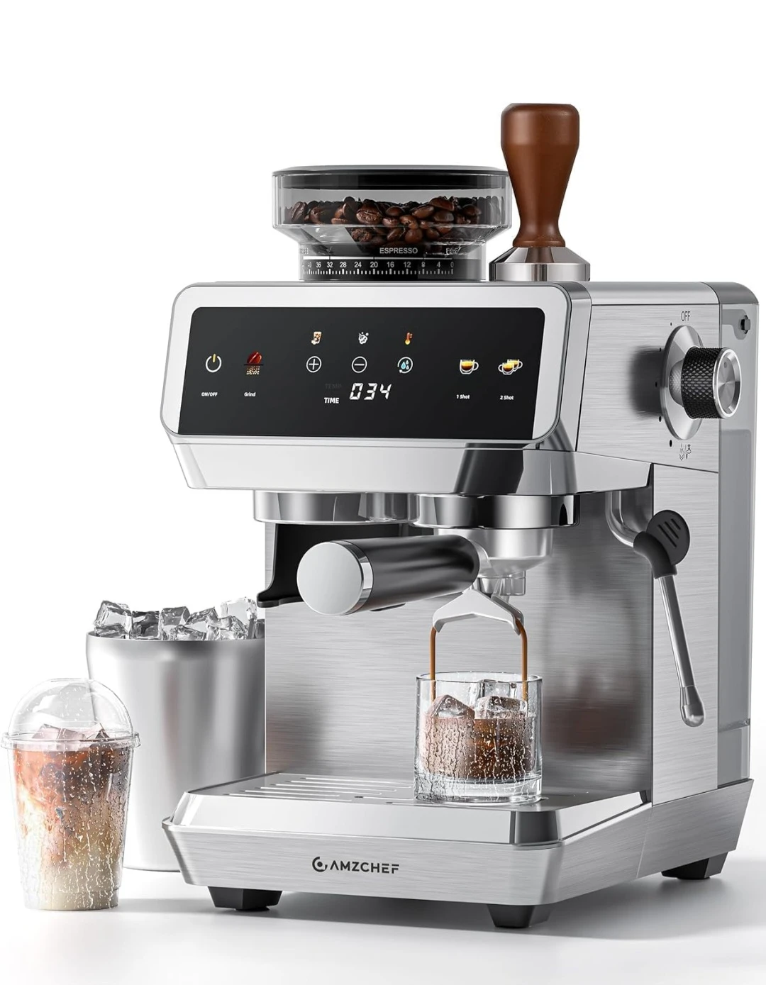 AMZCHEF CM1626 Espresso Maker with Grinder