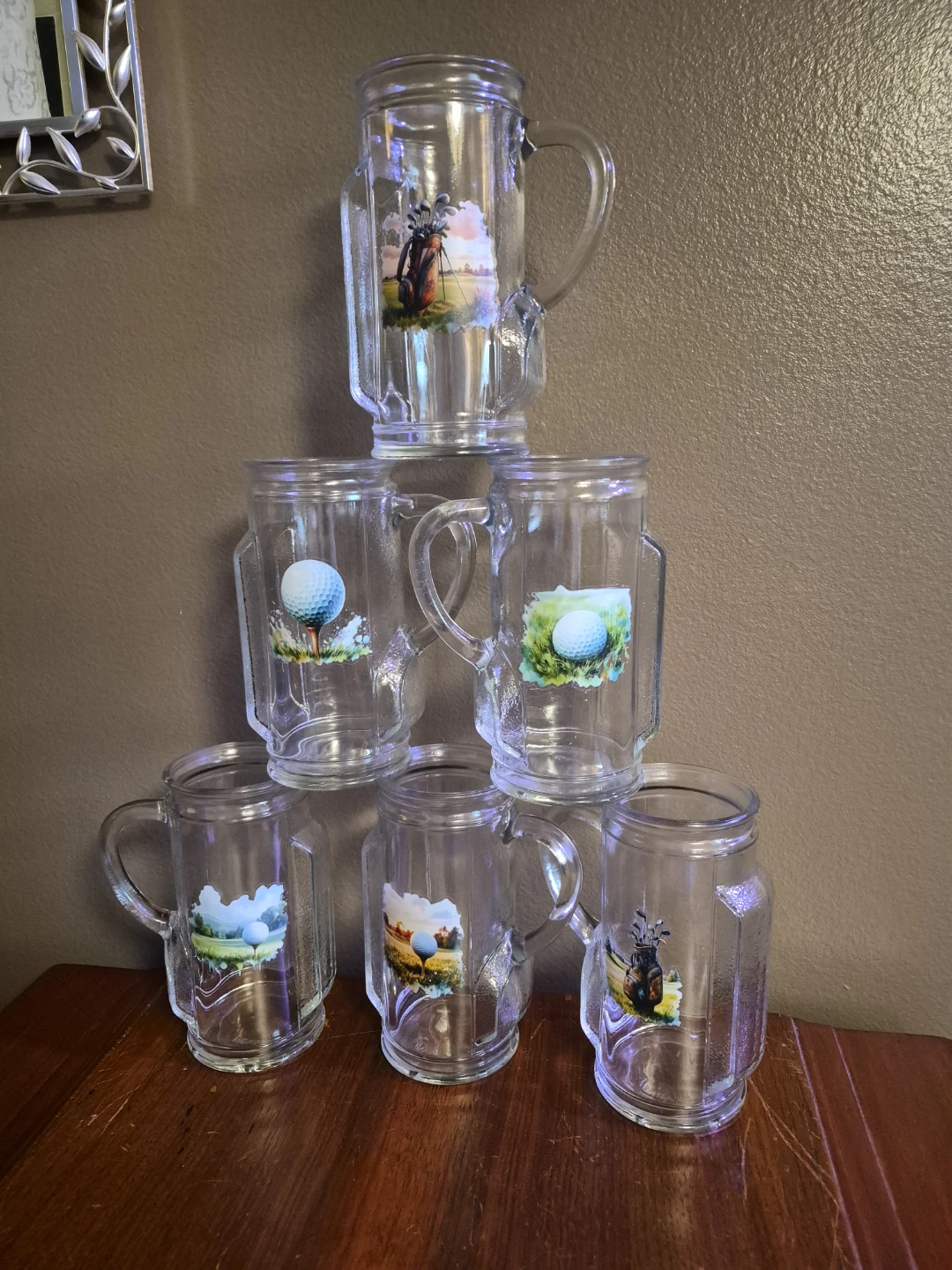Set of 6 Golf Bag Mugs Steins Clear Glasses
