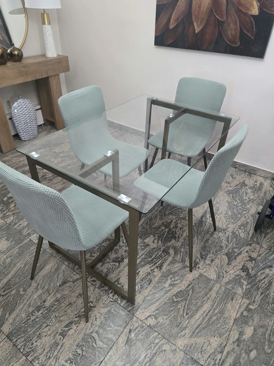 Glass Dining Table with 4 Chairs