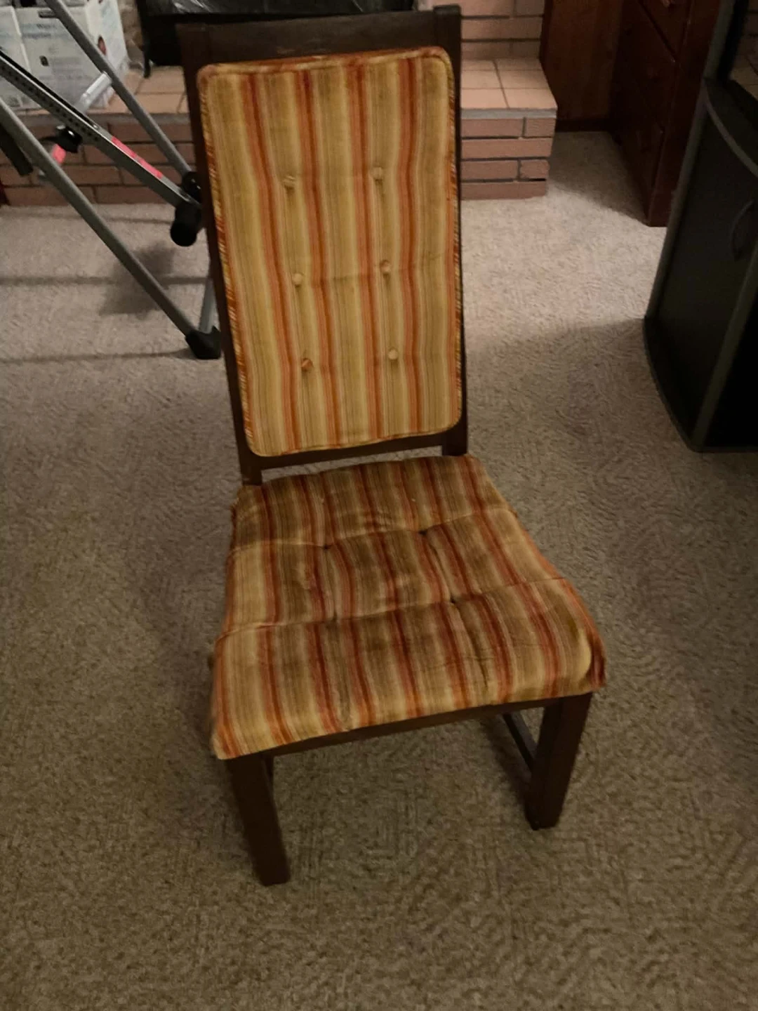 Vintage Striped Upholstered Wooden Dining Chair