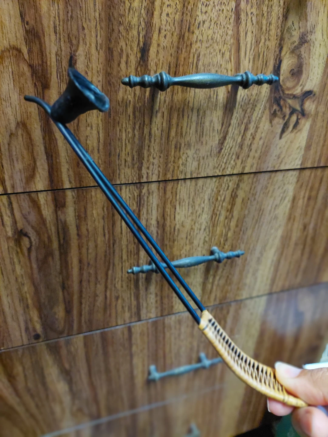 Vintage Metal Candle Snuffer with Woven Handle 🏈