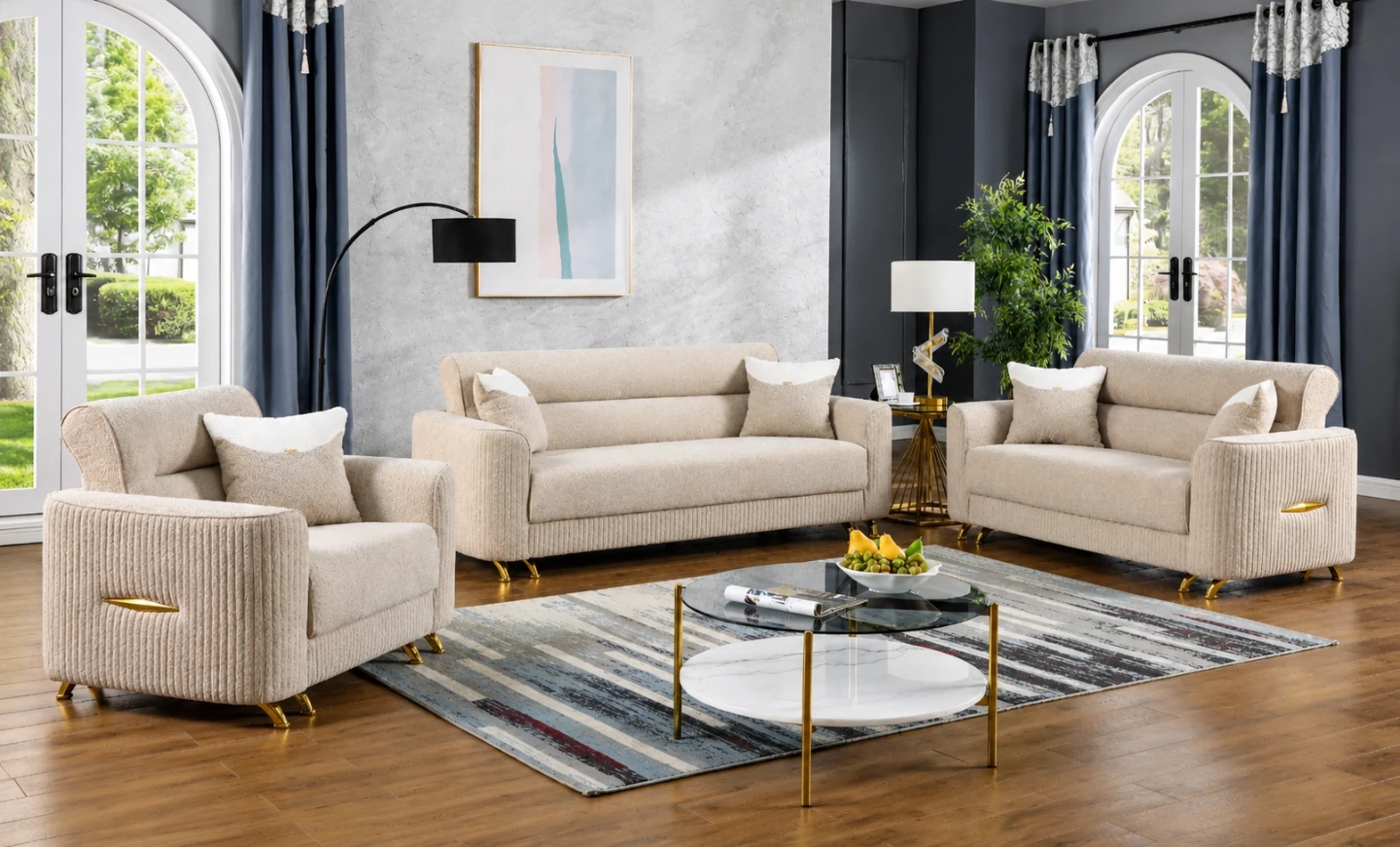 Beige Sofa Set with Accent Chairs