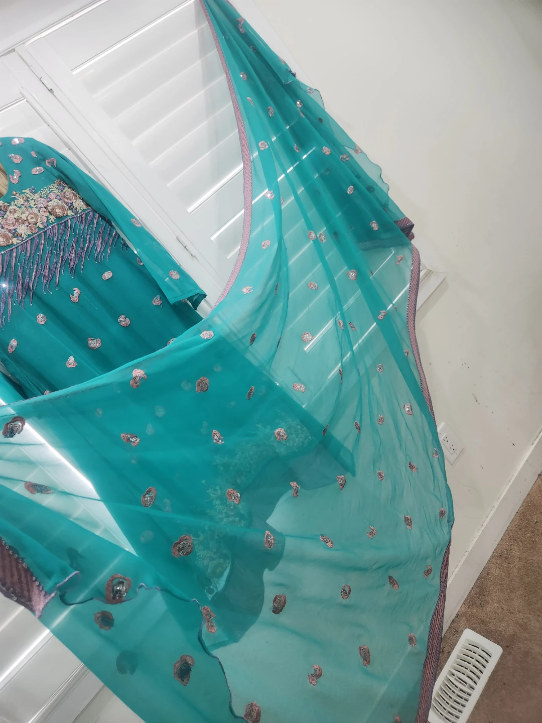 2 pc Teal Embroidered Chiffon Salwar Kameez - photo 3