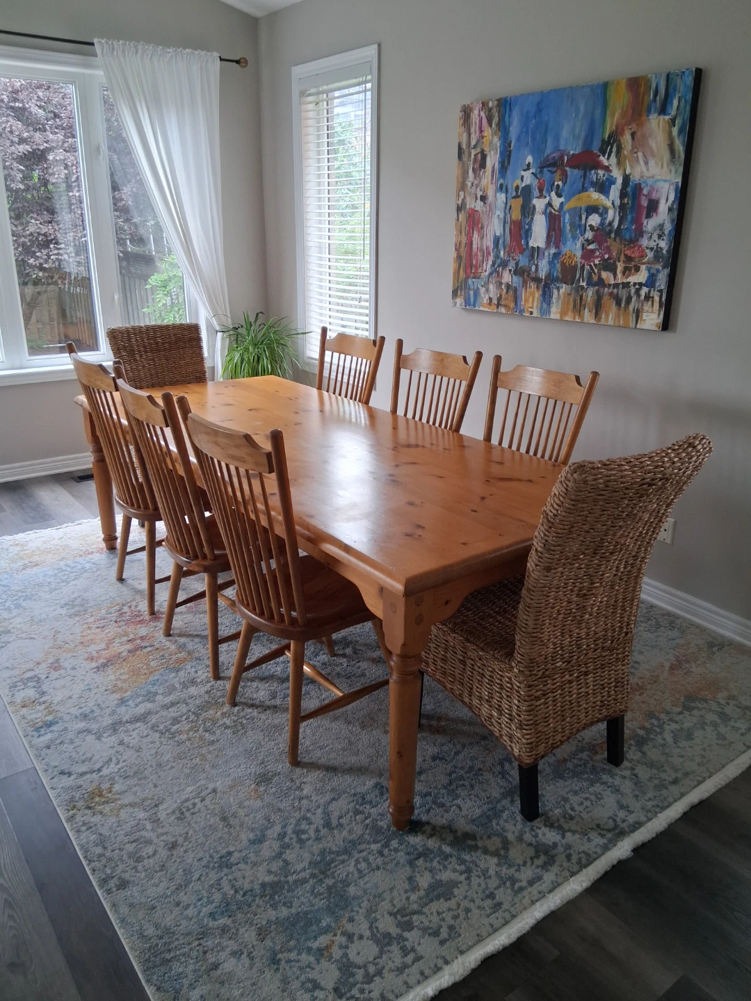 Hand crafted solid Wood Dining Table and 8 Chairs
