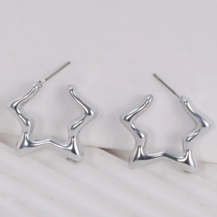 New Silver-Tone Star Hoop Earrings