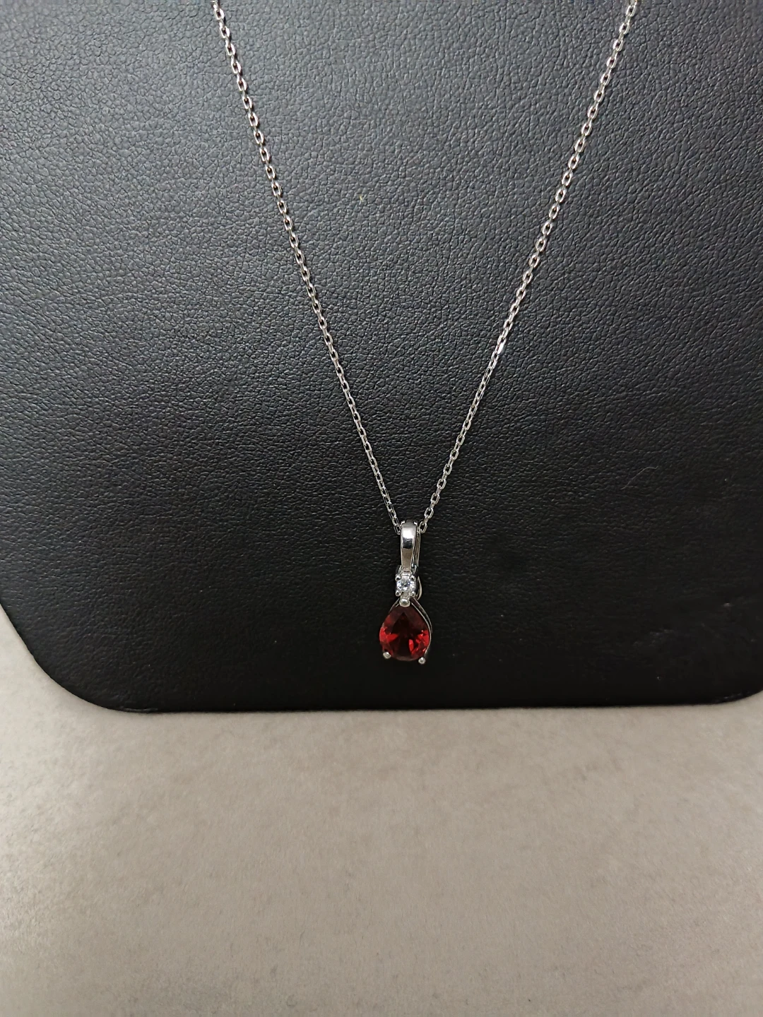 Sterling Silver 925Pear Cut Red  Necklace 925