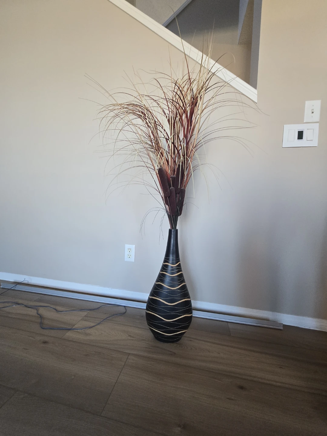 Decorative Black Floor Vase with Artificial Grass