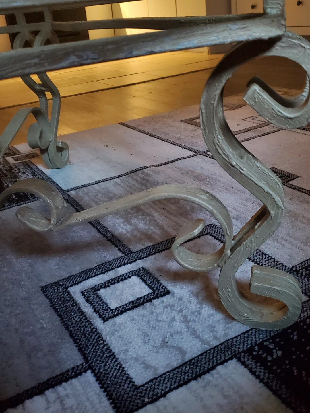 Wrought Iron Glass Top Coffee Table with Ornate Metal Base - photo 4