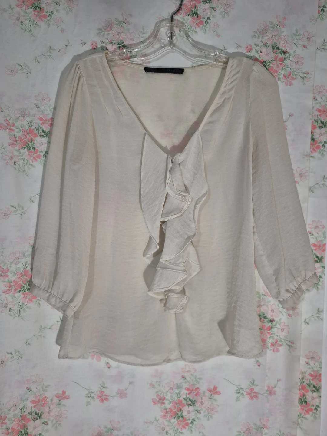 Zara Basic Cream Ruffled Blouse - photo 3