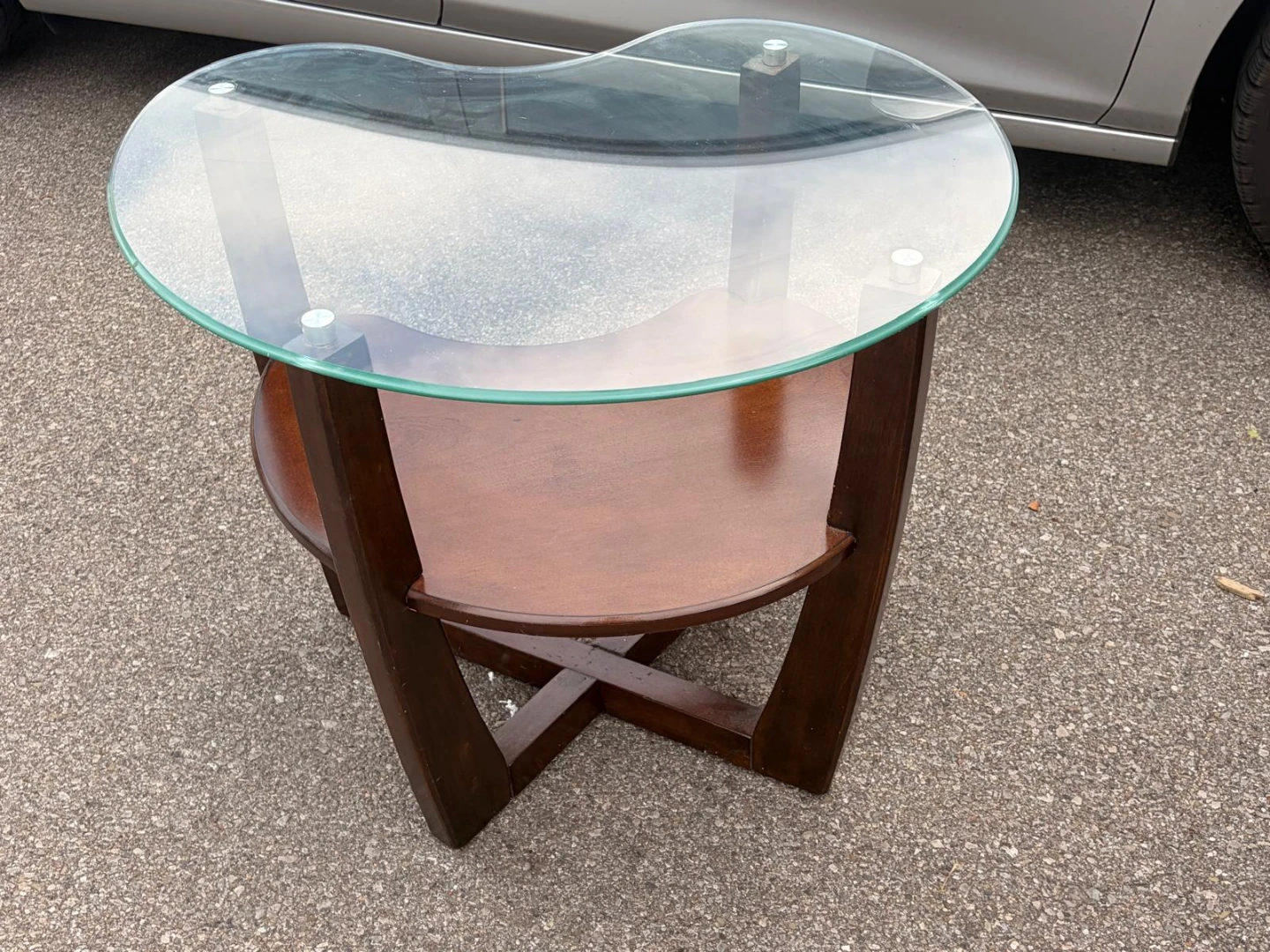 Kidney-Shaped Glass Side Table