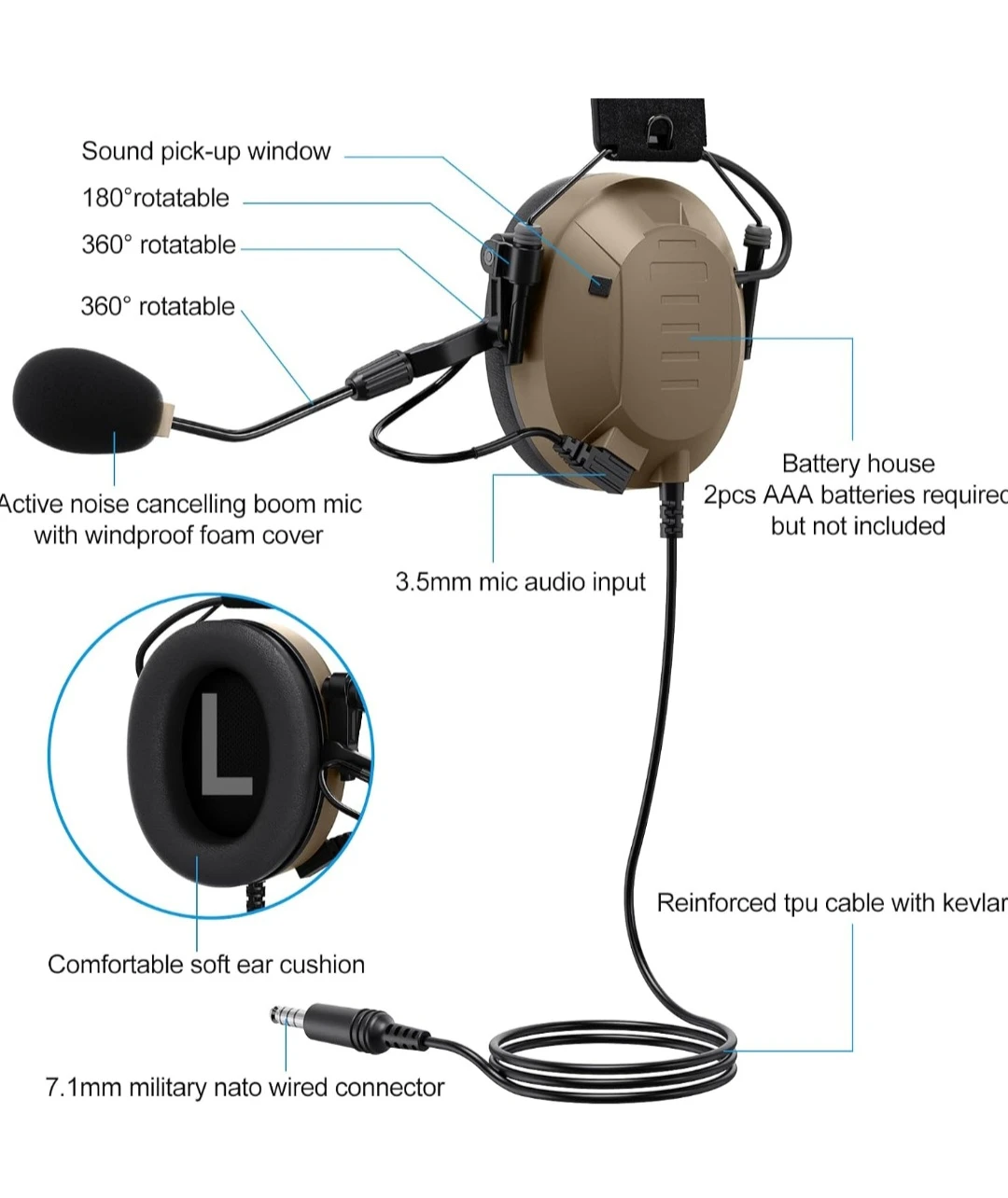 Tactical Headset Communication Noise Reduction Hearing Hunting - photo 5