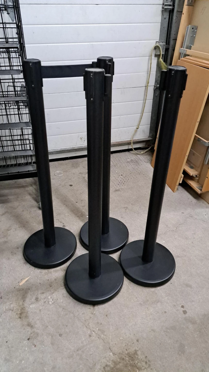 Set of 4 Black Retractable Stanchions