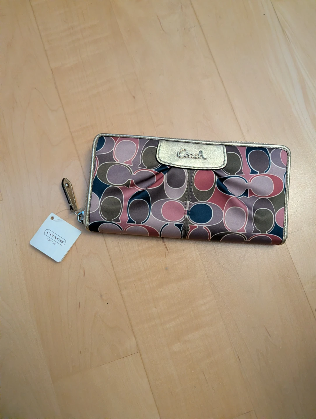 Coach Signature Scarf Print Zip-Around Wallet