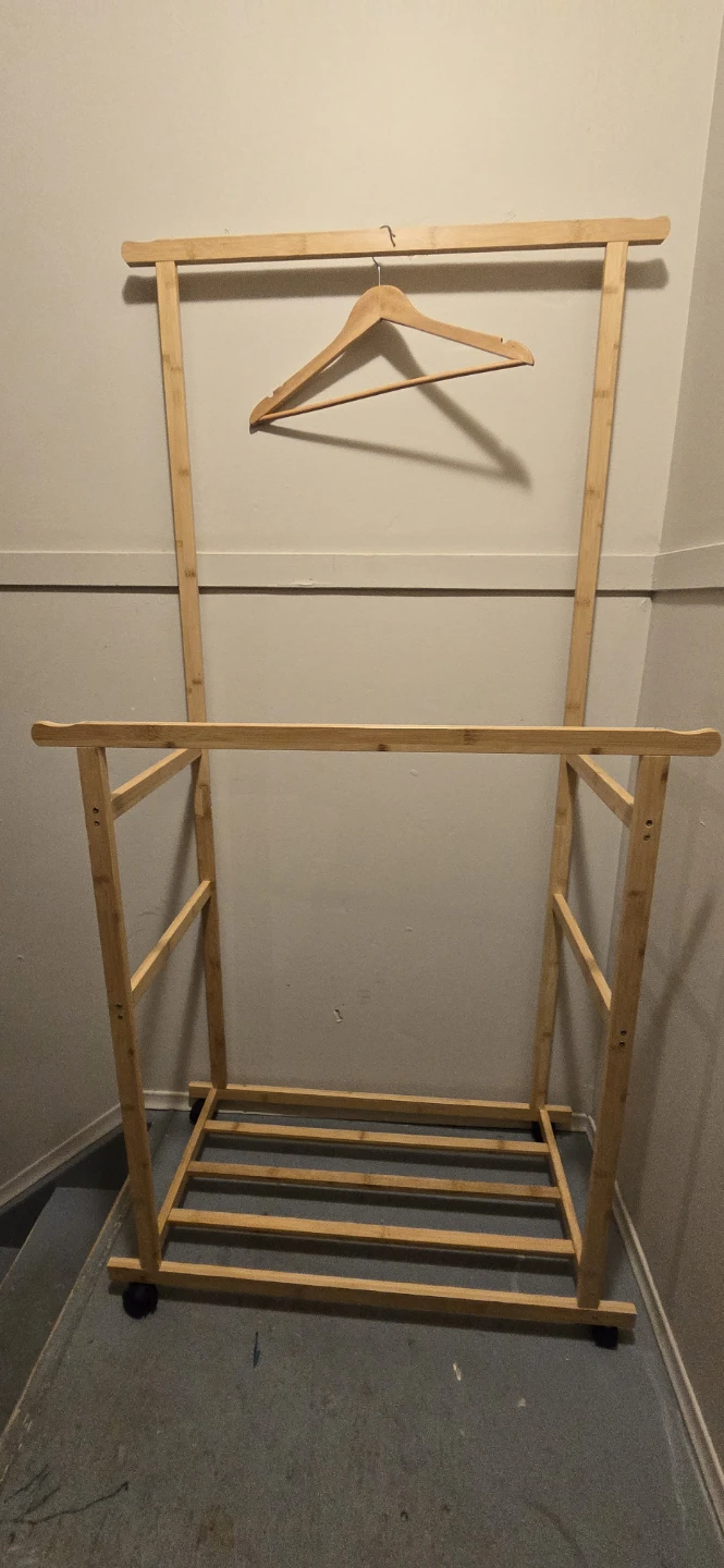 Wooden Rolling Clothing Rack – Like New - photo 5