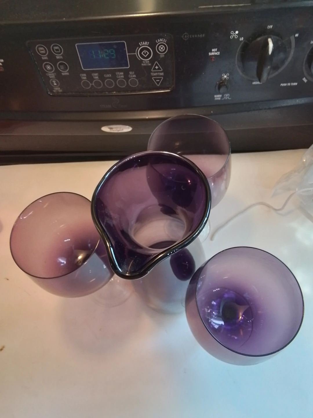 Vintage MCM Amethyst Art Glass 4-Pc Wine Set - photo 3