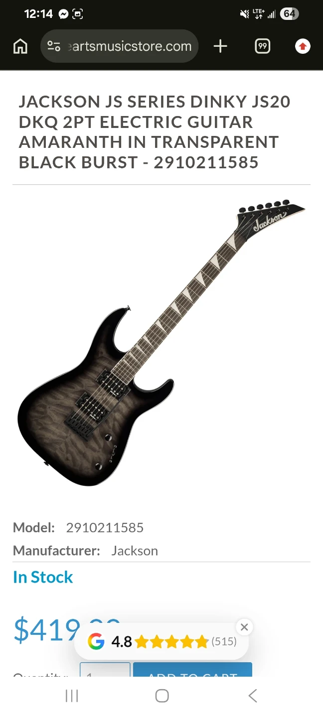 Jackson JS Series Dinky JS20 Electric Guitar