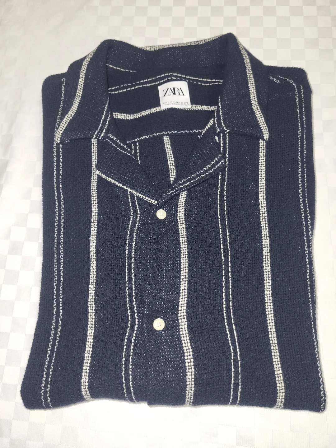 Zara Navy Striped Textured Shirt