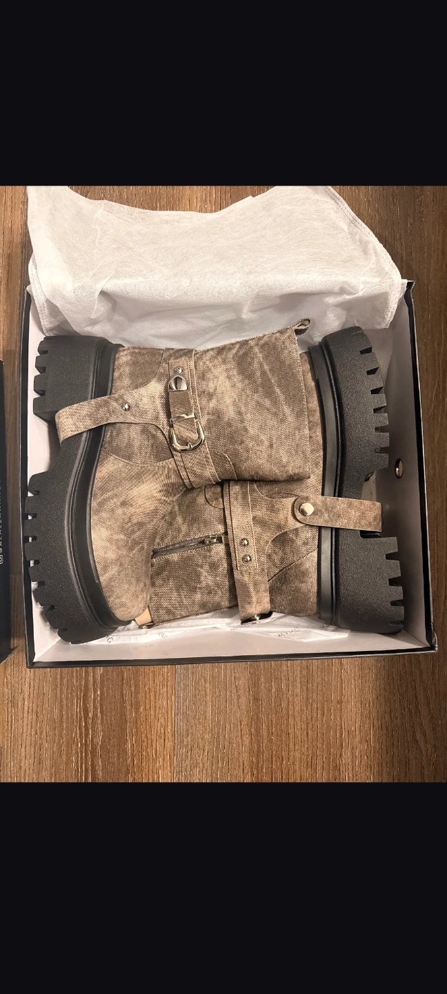 AZALEA WANG Brown Canvas Platform Combat Boots - photo 2
