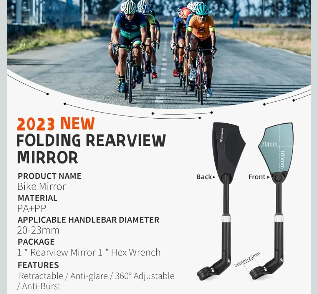Side mirror West Biking Retractable Bicycle Mirror - photo 3