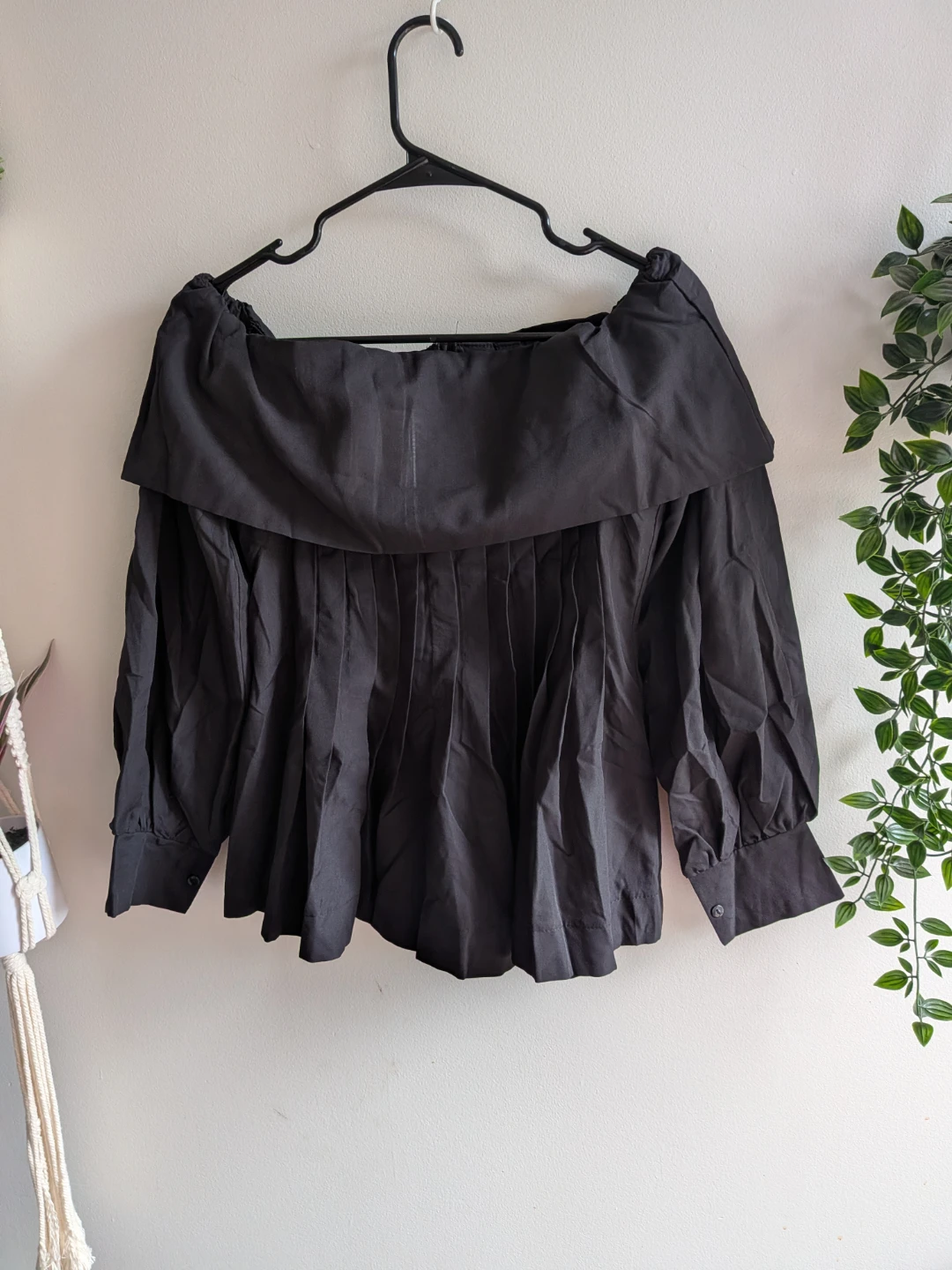 🏈New Black Pleated Off-Shoulder Blouse - photo 2