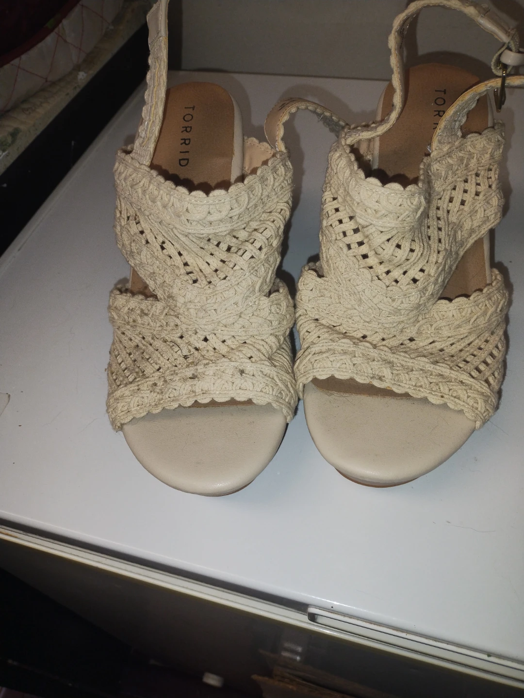 Torrid Woven Cream Wedge Sandals