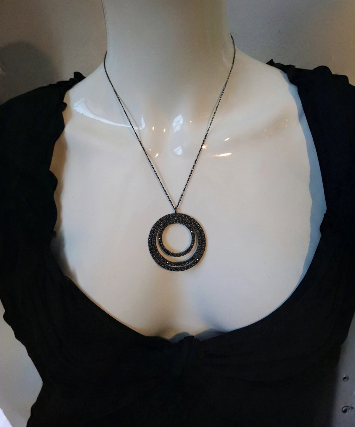 White House Black Market Gunmetal Circular Pendant Necklace