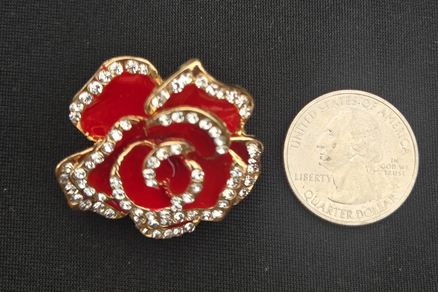 Red Rose Flower Brooch Enamel Pin with Rhinestones - photo 4