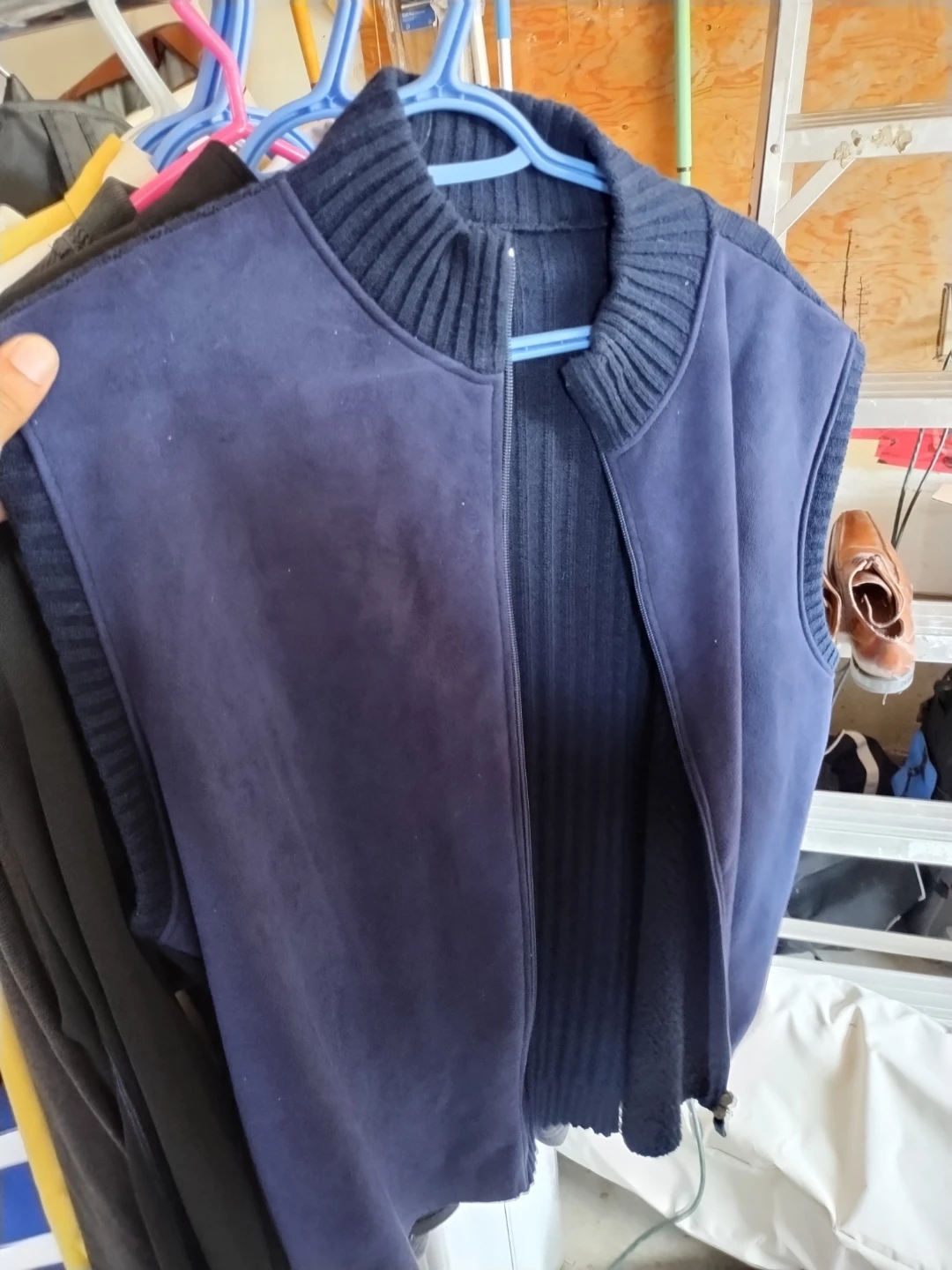 Navy Blue Faux Suede Zip-Up Vest