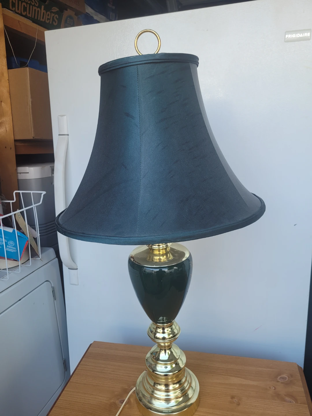 Table Lamp with Dark Green Shade and Gold Base - photo 3